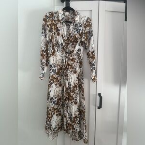 Free People Long Sleeve Floral Dress in Black and Brown